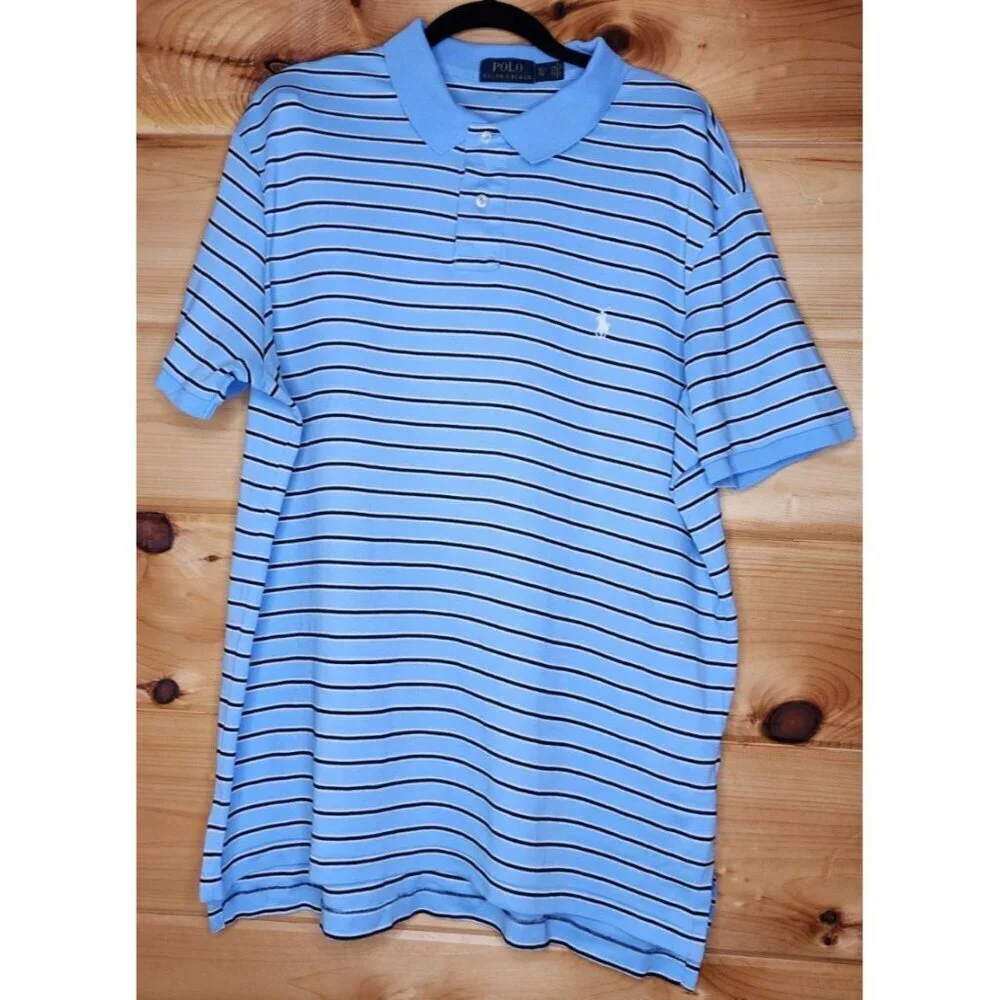 Polo Ralph Lauren Mens Size XL Blue Stripe Shirt Cotton Short Sleeve Pullover